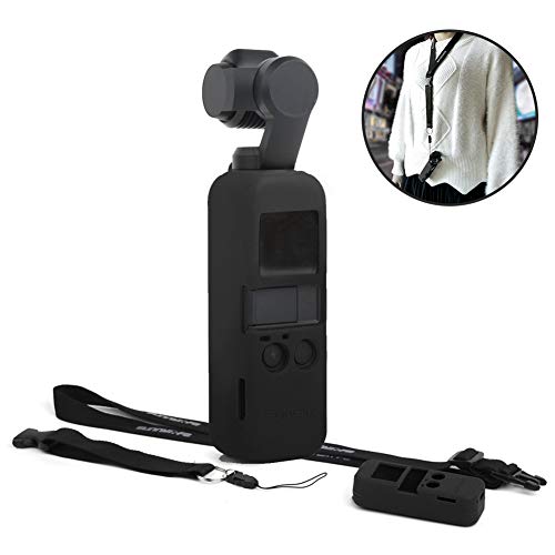 AIKKI DJI OSMO POCKET シリコンケース+ネックストラップ カバー 保護ケース 防塵 汚れ防止 アクセサリー (ブラック)