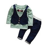 男の子 　紳士服　2点セット　子供服 長袖 ベスト付き ロングスリーブTシャツ 春秋用 ズボン　入学式 入園式 卒業式 発表会 (90, グリーン)