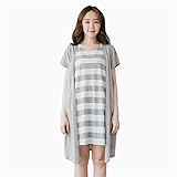マタニティ ワンピース 産前 産後 対応 妊婦服 授乳服 夏 秋 ワンピース コットン オシャレ フェイクレイヤード ゆったり 授乳口付き マタニティ ボーダー柄 2色入 (Ｆ, グレー)