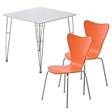 カジュアルモダンダイニング3点セット【-Refinado-レフィナード】（テーブル+チェア2脚）Fセット（テーブル）ホワイト（チェア）オレンジ