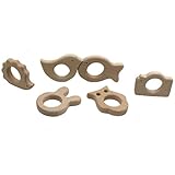 Kissteether 12pcs ペンダントDIYのハンドカットウッドハリネズミウサギ魚フクロウの鳥のカメラ環境に優しい木製の赤ちゃんの歯磨き粉の天然ブナ材 (12pcs)
