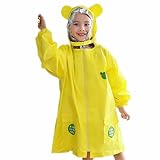 可愛い レインコート 子供 雨合羽 動物柄 バイザー付 キッズレインウエア 携帯ポーチ付き 通気 男の子 女の子 (L, イエロー)