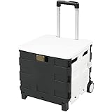 キャリーカート 折りたたみ ふた付き ショッピングカート ストッパー付き 360°回転 2輪静音キャスター 買い物カート アウトドア 耐荷重30KG 45L 軽量 (2輪, 黒＋白)