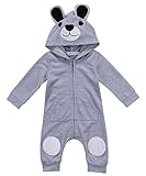ロンパース　長袖　カーバオール　長袖　男の子　女の子　くまさん　ベビー服　子供服　おくるみ 　着ぐるみ　フード付き　丸耳　連体服　70　80　90　100　春秋冬用　イエロー　グレー (80, グレー