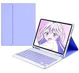 薄型 Fire HD10 第13世代 2023キーボード ケース カラーキー 手帳型 マグネット 分離式 11インチ Fire HD 10 タブレットケース キーボード付き ワイヤレス Bluetooth キーボード スタンド かわいい (Fire HD10 （2023）, 紫)