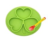Raymoon ベビー用品　食器　お食事マット 一体式　ランチョンマット ランチプレート シリコン 離乳食 ベビー食器 キッズ 防水　滑り止め　可愛い　出産祝い　贈り物　感温スプーン付き　グリーン