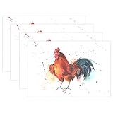 水彩Rooster耐熱表プレースマットStain Resistantのテーブルマット洗濯可能食べマットホームキッチン