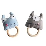赤ちゃんの木製リングのおもちゃ、2のセット[いたずらな怪物]赤ちゃんのギフト