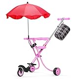 赤ちゃんの子供の三輪車のアルミニウム合金シンプルな軽量折りたたみピンク (色 : A)