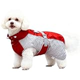 BECROWM 犬用防寒コート 犬用ウィンタージャケット フリースライニング保温 撥水性・コンバーチブルカラー/スタンド 背部反射ストリップ付き 着脱しやすい 小型犬 冬季散歩用 (レッド, XS（胸周り42-52cm）)