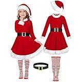 [COSSA] サンタ コスプレ 子供 サンタクロース 衣装 子供用 4点セット サンタコス キッズ クリスマス コスプレ 女の子 帽子付き 仮装 コスチューム 100 110 120 130 140 150 160 (140)