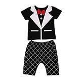紳士Tシャツ 上下2セット 男の子 半袖 ラウンドネック スーツジャケット ショーツ 子供服 ブラック ホワイト 70 80 90 100 0-24ヶ月 (18-24ヶ月, ブラック)