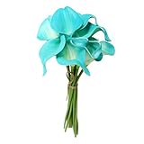 Kesoto 造花　人工　カラ　百合　フラワー　ブーケ　花束　緑の茎付き　結婚式　贈り物　ホーム　オフィス　装飾　10本セット　全9色 - ブルー