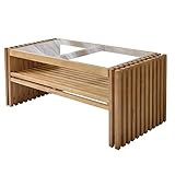 センターテーブル（ブラウン） 840×405×380mm Hibiki 和モダン 格子 ガラス ナチュラル