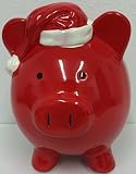 クリスマスサンタ帽子セラミックPiggy Saving Bank 8インチx 7インチ
