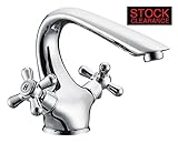 Kelica Traditional Solid Brass Two Handle Bathroom Basin Vessel Sink Lavatory Faucet Mixer Tap with 