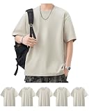 [SHOREKEEPER] 6.8OZ tシャツ メンズ 半袖 綿100% 5枚組 プレミアム インナーシャツ ゆったり ティーシャツ 丸首 無地 抗菌防臭 肌着 オールシーズン 複数色選び 男女兼用 (JP, アルファベット, M, ペールグレー(5枚組))