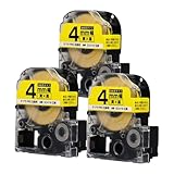 【インクのチップス】キングジム対応 テプラPRO用互換 SC4YW 互換テープ 強粘着 黄/黒文字 4mm(テープ幅) 3個セット