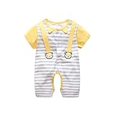ベビー服　夏　女の子　男の子　キッズ　カバーオール　ロンパース　半袖　綿100％　カジュアル　通気性　可愛い　1-4歳 (100, イエロー)