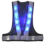 安全・サイン８ 青色LED安全ベスト テープ幅60ミリ 紺メッシュ・白銀色テープ LED-BW-B