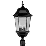 Livex Lighting 7568-04 Hamilton 3 Light Black Cast Aluminum Outdoor Post Head Lantern with Clear Bev