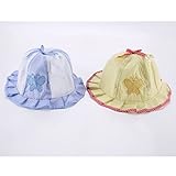 【 R.shop 】　赤ちゃん 帽子 蒸れにくい メッシュ お出かけ用 2個セット 男の子 女の子 可愛い キュート リボン 蝶々 ひも付き　[KBW] (青（メッシュ）・黄色)