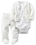 カーターズ Carter's 正規品 長袖 白 カーディガン+ボディスーツ+足つきパンツの3点セット,タオル,パイル 9M(70-75cm)