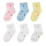 YULI Unisex-Baby Boy Girl White Blue Pink Yellow Bright Dots Crew Dressy Ankle Socks for 0-12 Months