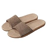 [Confis] スリッパ リネン 亜麻 室内 ルームシューズ 軽量 前開き 滑り止め 厚底 涼感(LL・ブラウン)