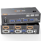 デュアル モニター KVM スイッチ 2 ポート 8K@60Hz 4K@144Hz HDMI+DP USB 3.0 スイッチ 拡張ディスプレイ 2 台のモニター 2 台のコンピューター USB 3.0 ケーブル 有線コントローラー付き