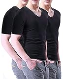 [SUNKAKU] メンズ インナー クール ドライ シームレス Vネック シャツ ストレッチ 冷感 吸汗 速乾 男性 肌着 下着 3枚組 アンダーウェア 夏 インナーシャツ 半袖 切りっぱなし Tシャツ 抗菌防臭 3枚セット フィットネス スポーツ コンプレッションウェア トレーニングウェア ブラック L