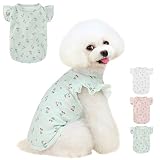 AmzBarley 犬 服 春 シャツ 可愛い さくらんぼ柄 フリル袖 ラウンドネック 犬服 洋服 小型犬 中型犬 服 春夏 柔らかい 通気性 伸縮性 軽量 ペット服 抜け毛防止 户外防虫 犬 春服 両足 おしゃれ 家着 お散歩 お出かけ