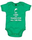 (長い間そして全ての魚ありがとう。) So Long And Thanks For All The Fish, プリント　ベビースーツ - グリーン/白 12-18 ヶ月
