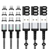 SUNTAIHO マグネット 充電ケーブル 3A急速充電USB充電 磁気ケーブル【2M/3本セット/9個磁気端子/】データ転送にも対応したマグネット式US-Bマ-グネット充電コード US-B Type-C、MicroUS-B、USB Type-L 磁石 防塵 着脱式 For i0S Android US-B Magnetic Charging Cable LED付き- SYCX-001