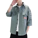 [foveitaa] 夏服 メンズ 七分袖 シャツ リネンシャツ メンズ 快適な 軽い 柔らかい かっこいい 大きいサイズ カットソー ゆったり おしゃれ カジュアル トップス 人気 春夏 1908junLv 2XL