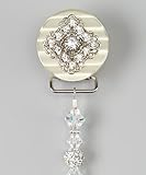 White Beaded Luxury Pacifier Clip (CSHW) by Crystal Dream