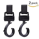 iZiv ベビーカーフック 自転車のハンドルやスーツケースにも使える マルチフック 360度可動 2個セット マジックテープ式 (ブラック)
