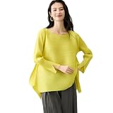 ファッションイッセイミヤケ レディーストップス 秋Tシャツ ゆったりフィット 長袖 プリーツトップス スリットカフス デザイナー フリーサイズ