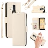 らくらくスマートフォン F-53E ケース 手帳型 おしゃれ Fujitsu F-53E スマホショルダー 肩掛け 携帯ケース 片手操作 グリップループ付 落下防止 サイドマグネット Easy Phone f53e 財布型 カバー カードポケット付き FCNT らくらくフォン F53E カバー全面保護 らくらくほんf53e 携帯カバー カード収納 横置きスタンド機能 PUレザー (ベージュ)