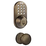 MiLocks DFK-02AQ Electronic Touchpad Entry Keyless Deadbolt and Passage Knob Combo, Antique Brass by MiLocks