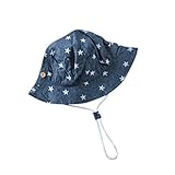 C-Princess デニム帽 ベビー用 紐付き キャップ つば広 赤ちゃん 星柄 キッズ 幼児 お出かけ 帽子 紫外線 UVカット 日よけ 日焼け止め 濃いブルー 52