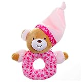 giftshop101 6 " Sleepy Bear with帽子ソフトPlush Baby Rattle Baby Toy – ピンク