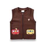 PANCY 子供服 春秋 袖なし ジャケット コットン ベスト 男の子 女の子 ボア 可愛い 動物 アップリケ(ブラウン,140cm)