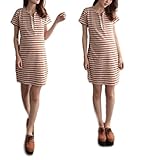 Miwoluna マタニティ ワンピース チュニック 授乳口 ボーダー ウエスト調整可能 (M, ライトグレー x レッド)