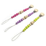 Kissteether 3pcs 赤ちゃんのシリコーントゥース木製のおしゃぶりのクリップビンキークリップ新生児の赤ちゃんの少女/少年のおまんこクリップのチェブビーズDIYの自然な赤ちゃんのおしゃぶりの