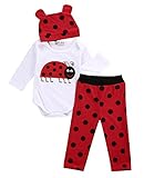 ベビー　ロンパース　長袖　赤ゃんカバーオール　ロングパンツ　耳　帽子付き　３点セット　動物柄　ドット柄　ストライプ　ゴリラ　 てんとう虫　カジュアル　80　90　95　 (95, レッド)