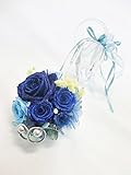 【プリザーブドフラワーリングピロー／本当のガラスの靴シリーズ】シンデレラのガラスの靴と青いとブルーの薔薇たちの輝き【リボンラッピング付き 送料無料】