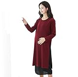 Yinuo Baby マタニティ レディース 長袖 授乳口 美ライン セーター ロング ストレッチ 秋 2セット (L, レッド)