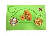 ひっくり返らないベビー食器 ランチョンマット キッズ 子供 ベビー 離乳食 スプーン 皿 しょっき 食器 シリコン ベビーチェア ハイチェア 吸盤付 滑り止め(緑(車))