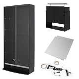 【福袋】【地球家具】フィギュアラック「ワイド」新シリーズセット 幅83cm 奥行29cm 【正規品】[鍵付きコレクションケース] [耐震]（引き戸 ハイタイプ本体+上置きハイタイプ+背面ミラー+LED） ブラック